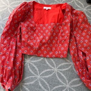 Caroline Constas Elliot Top Red and Blue Patterned Blouse, Red Diamond Toile S